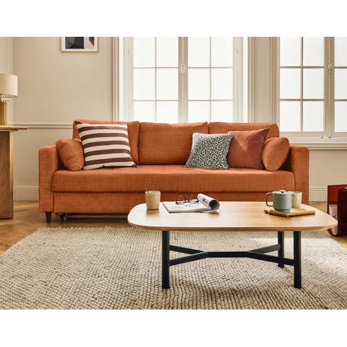 Canapé Droit Convertible 3 Places Anna En Velours Texturé Rouille