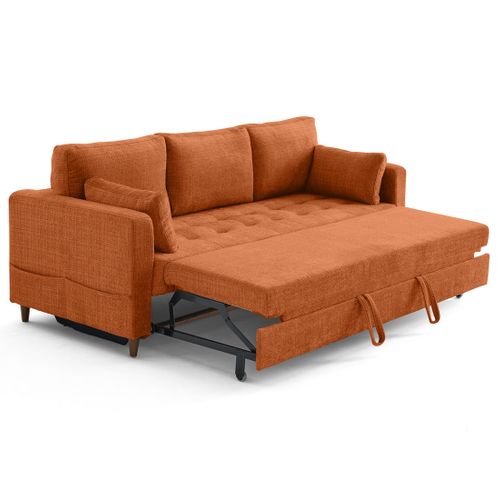 Canapé Droit Convertible 3 Places Anna En Velours Texturé Rouille