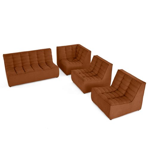 Ellie - Canapé Modulable D'angle Réversible 5 Places En Velours Texturé