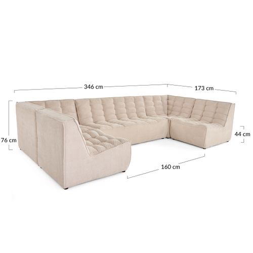 Ellie - Canapé Modulable Panoramique 7 Places En Velours Texturé