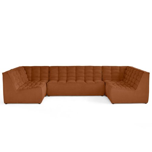 Ellie - Canapé Modulable Panoramique 7 Places En Velours Texturé Terracotta