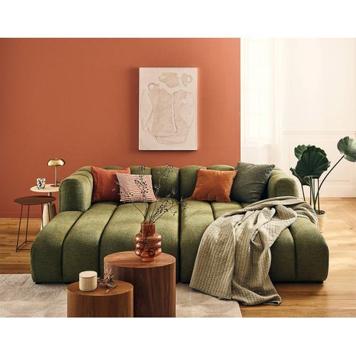 Debbie - Canapé Modulable Droit 3 Places Avec Double Méridienne - Assise Profonde - En Tissu Texturé