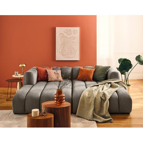 Debbie - Canapé Modulable Droit 3 Places Avec Double Méridienne - Assise Profonde - En Tissu Texturé