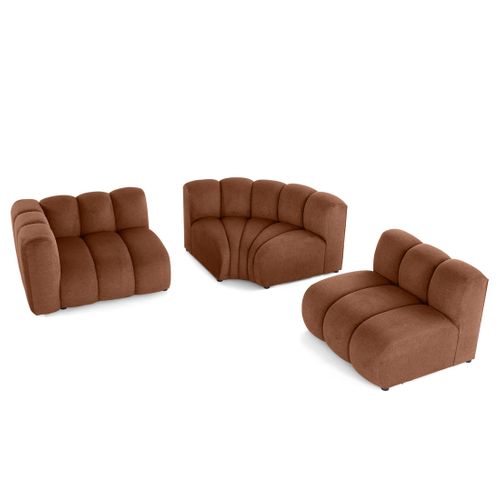 Debbie - Canapé Modulable D'angle Droit 4 Places Avec Accoudoir En Tissu Texturé