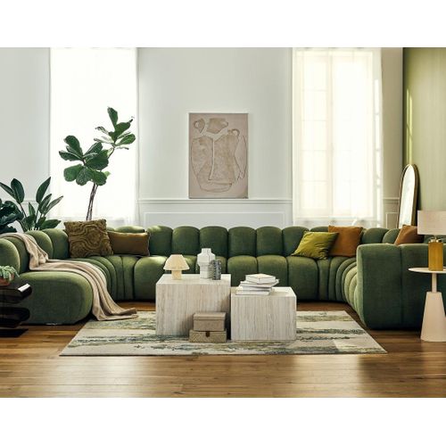 Debbie - Canapé Modulable Panoramique D'angle Gauche 7 Places En Tissu Texturé Vert
