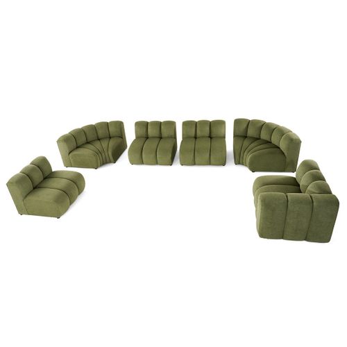 Debbie - Canapé Modulable Panoramique D'angle Gauche 7 Places En Tissu Texturé Vert