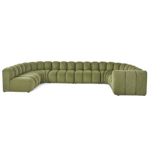 Debbie - Canapé Modulable Panoramique D'angle Gauche 7 Places En Tissu Texturé Vert