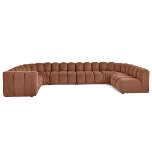 Debbie - Canapé Modulable Panoramique D'angle Droit 7 Places En Tissu Texturé Terracotta