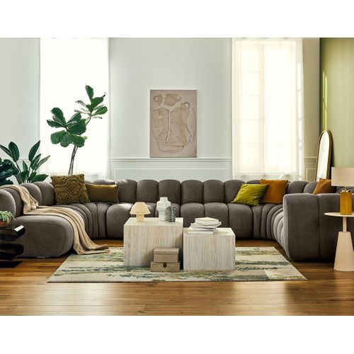 Debbie - Canapé Modulable Panoramique D'angle Gauche 7 Places En Tissu Texturé Taupe