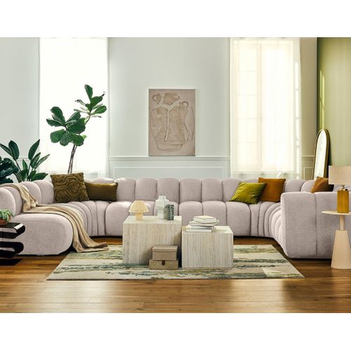 Debbie - Canapé Modulable Panoramique D'angle Gauche 7 Places En Tissu Texturé Beige