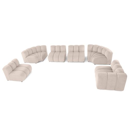 Debbie - Canapé Modulable Panoramique D'angle Gauche 7 Places En Tissu Texturé Beige