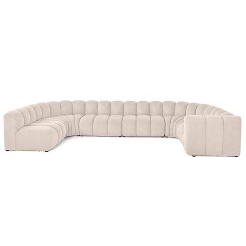 Debbie - Canapé Modulable Panoramique D'angle Gauche 7 Places En Tissu Texturé Beige