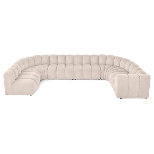 Debbie - Canapé Modulable Panoramique D'angle Gauche 7 Places En Tissu Texturé Beige
