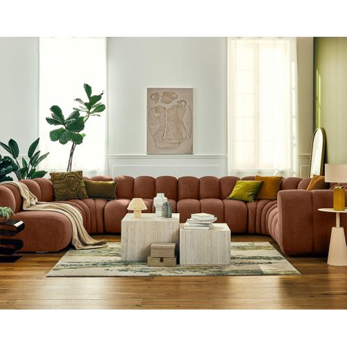 Debbie - Canapé Modulable Panoramique D'angle Gauche 7 Places En Tissu Texturé Terracotta