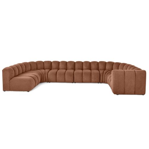 Debbie - Canapé Modulable Panoramique D'angle Gauche 7 Places En Tissu Texturé Terracotta