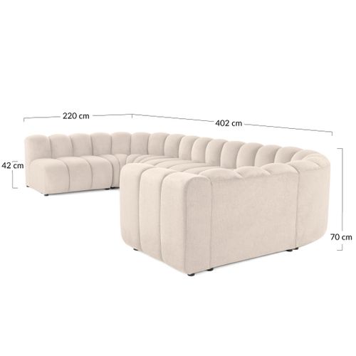 Debbie - Canapé Modulable Panoramique D'angle Gauche 7 Places En Tissu Texturé Terracotta