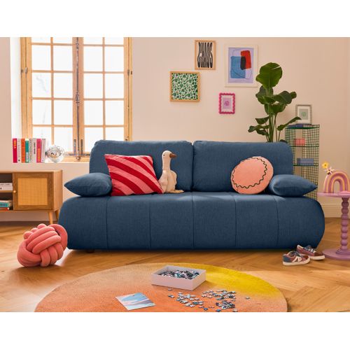 Canapé Droit Convertible 3 Places Harper En Tissu Texturé Bleu