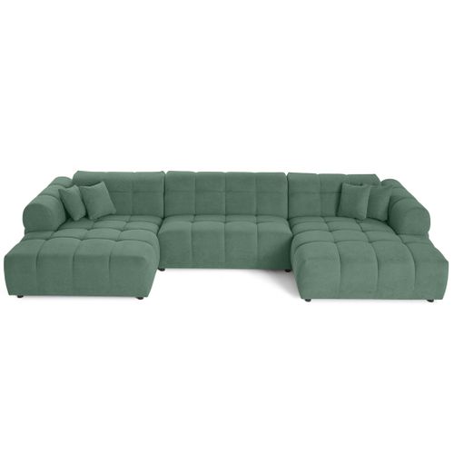 Canapé Panoramique 7 Places Ray En Tissu Texturé Vert Sauge