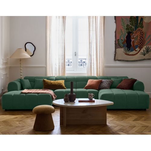 Canapé Panoramique 7 Places Ray En Tissu Texturé Vert Sauge