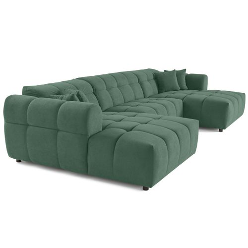 Canapé Panoramique 7 Places Ray En Tissu Texturé Vert Sauge