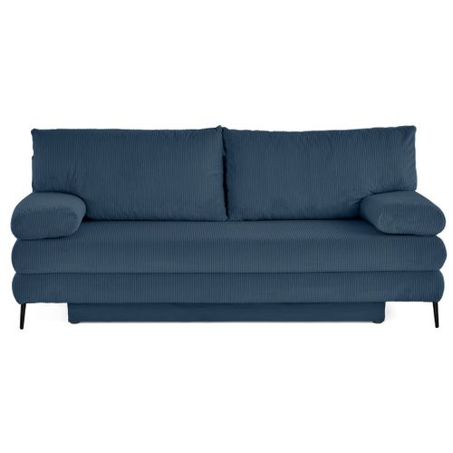 Canapé Droit Convertible 3 Places Elton En Velours Côtelé Bleu