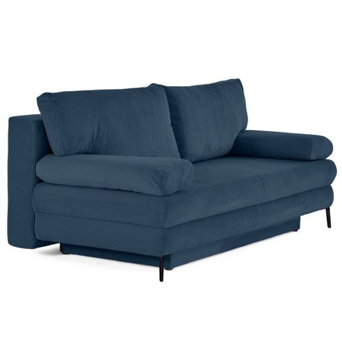 Canapé Droit Convertible 3 Places Elton En Velours Côtelé Bleu