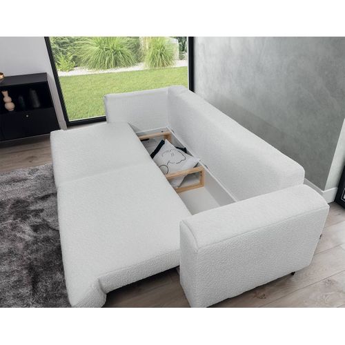 Maddie - Canapé Droit 3 Places Convertible Avec Coffre En Tissu Bouclette