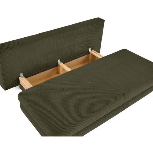 Canapé Droit Convertible 3 Places Elton En Velours Côtelé Vert Kaki