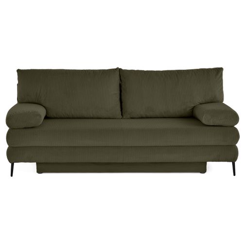 Canapé Droit Convertible 3 Places Elton En Velours Côtelé Vert Kaki