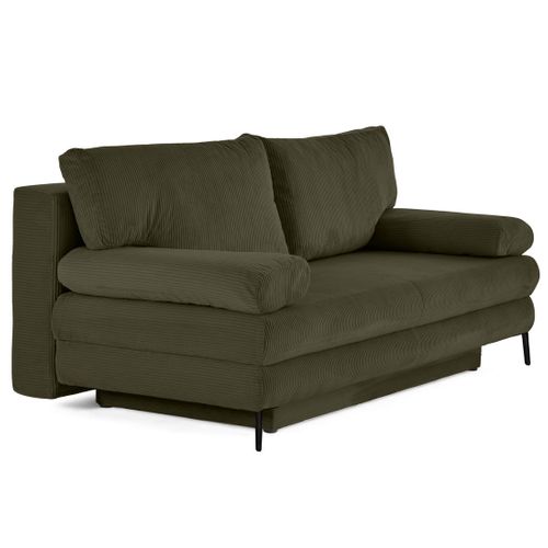 Canapé Droit Convertible 3 Places Elton En Velours Côtelé Vert Kaki
