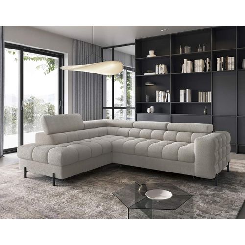 Canapé Angle Gauche Convertible 5 Places Elisa En Tissu Bouclette Taupe