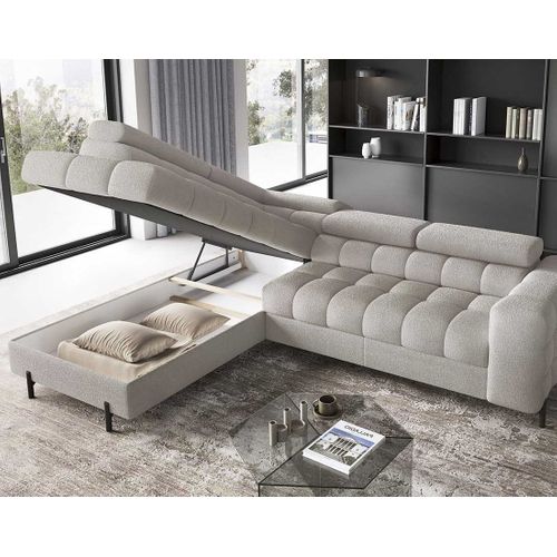 Canapé Angle Gauche Convertible 5 Places Elisa En Tissu Bouclette Taupe