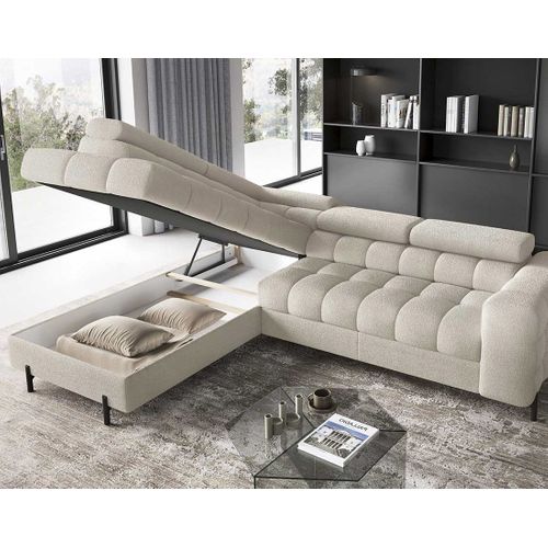 Canapé Angle Gauche Convertible 5 Places Elisa En Tissu Bouclette Beige