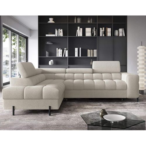 Canapé Angle Gauche Convertible 5 Places Elisa En Tissu Bouclette Beige