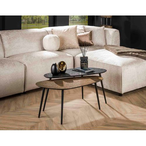 Kahoni - Lot De 2 Tables Basses Gigognes - Doré Et Noir - 84 Cm