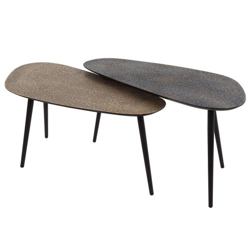 Kahoni - Lot De 2 Tables Basses Gigognes - Doré Et Noir - 84 Cm