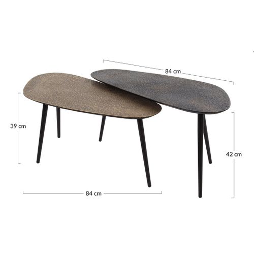 Kahoni - Lot De 2 Tables Basses Gigognes - Doré Et Noir - 84 Cm