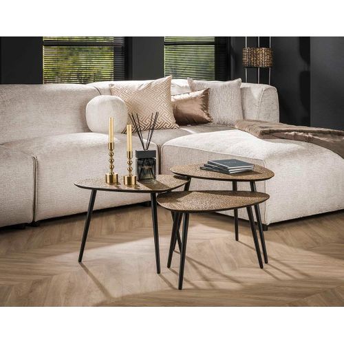 Kahoni - Lot De 3 Tables Basses Gigognes - Doré Et Noir - 54 Cm