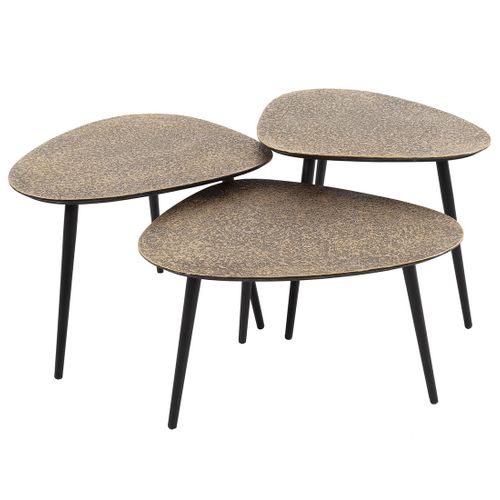 Kahoni - Lot De 3 Tables Basses Gigognes - Doré Et Noir - 54 Cm