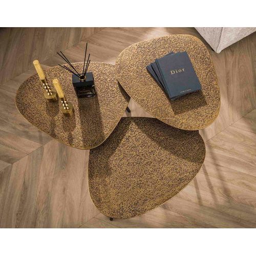 Kahoni - Lot De 3 Tables Basses Gigognes - Doré Et Noir - 54 Cm