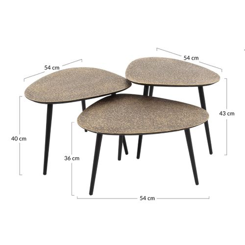 Kahoni - Lot De 3 Tables Basses Gigognes - Doré Et Noir - 54 Cm