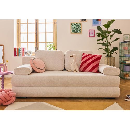 Canapé Droit Convertible 3 Places Nora En Tissu Texturé Beige