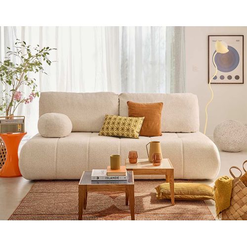 Canapé Droit Convertible 3 Places Bowie En Tissu Texturé Beige