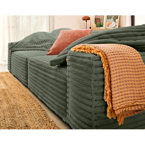 Richie - Canapé Droit 3 Places Avec Double Méridienne - Assise Profonde - En Fausse Fourrure Côtelée