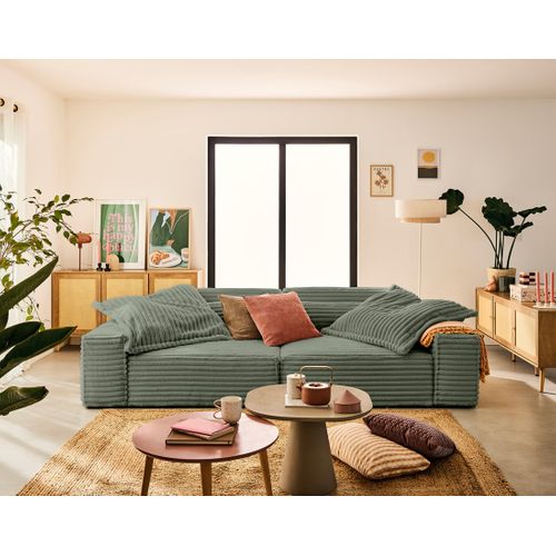 Richie - Canapé Droit 3 Places Avec Double Méridienne - Assise Profonde - En Fausse Fourrure Côtelée