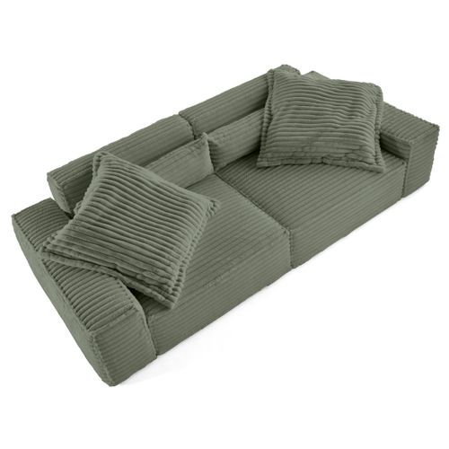 Richie - Canapé Droit 3 Places Avec Double Méridienne - Assise Profonde - En Fausse Fourrure Côtelée