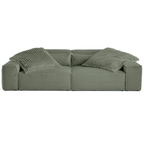 Richie - Canapé Droit 3 Places Avec Double Méridienne - Assise Profonde - En Fausse Fourrure Côtelée