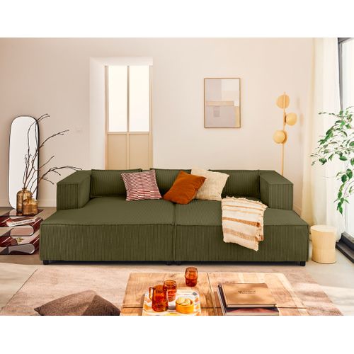 Stella - Canapé Droit 3 Places Avec Double Méridienne - Assise Profonde - En Velours Côtelé