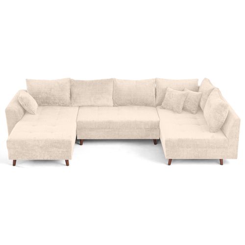 Rune - Canapé Panoramique D'angle Droit 7 Places En Velours Texturé Beige