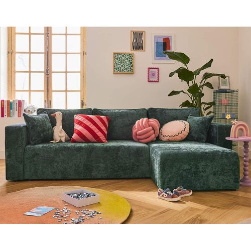 Topaze - Canapé D'angle Réversible 4 Places Convertible Avec Coffre En Velours à Relief Texturé